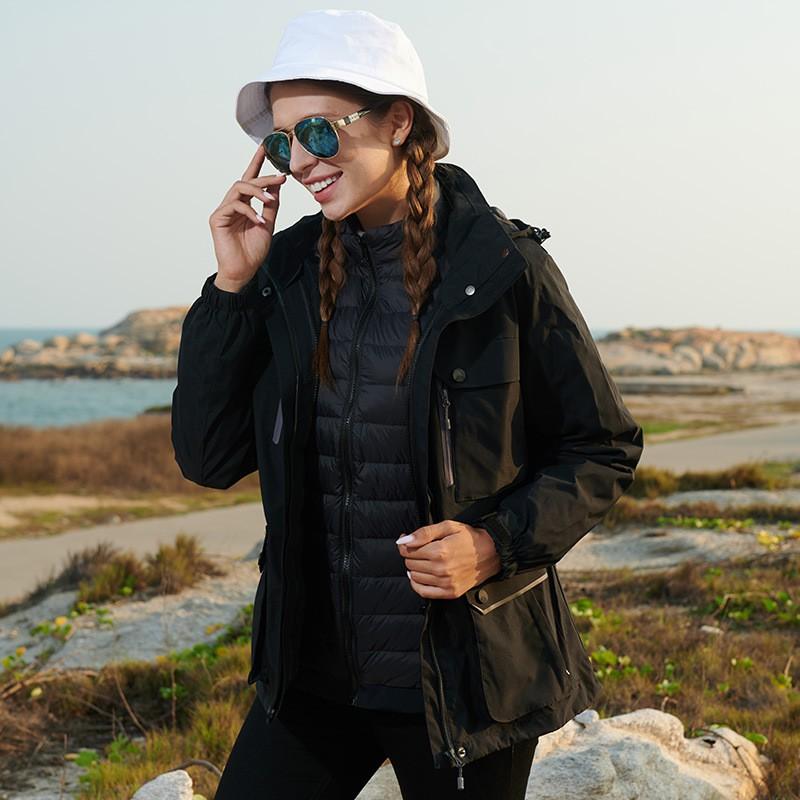 Men Women 3-in-1 Detachable Winter Outdoor Jacket With Down Insulated Liner Hiking Skiing Camping