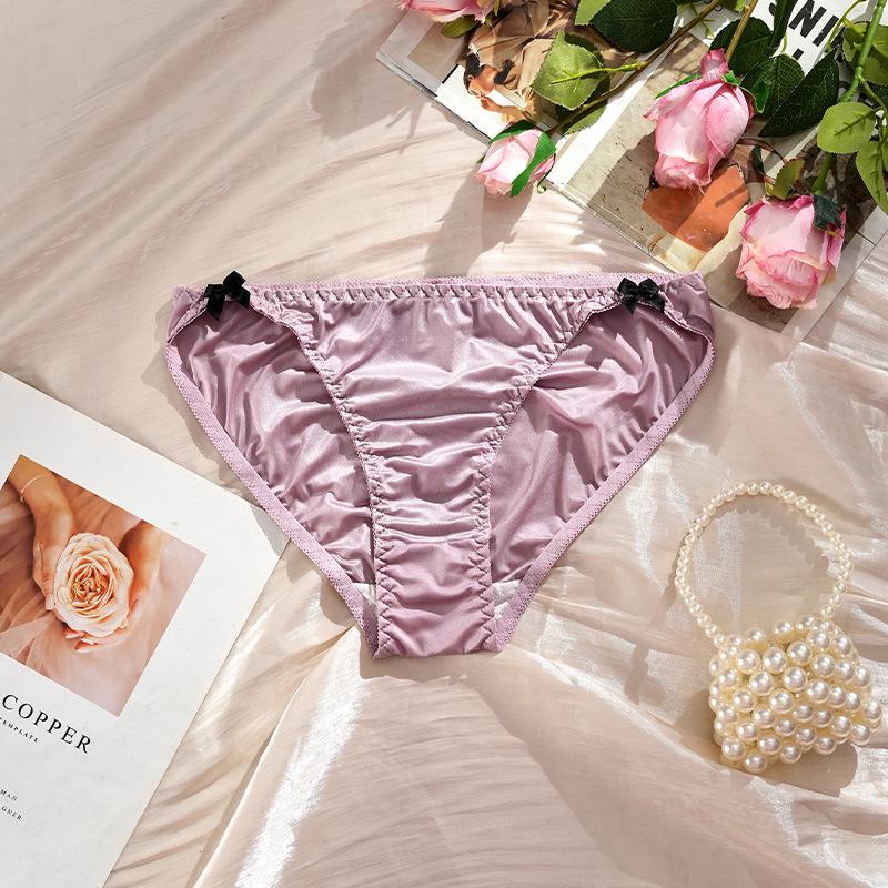Women's Ice Silk Mid-Waist Bowknot Briefs with Cotton Crotch - Lightweight and Comfortable