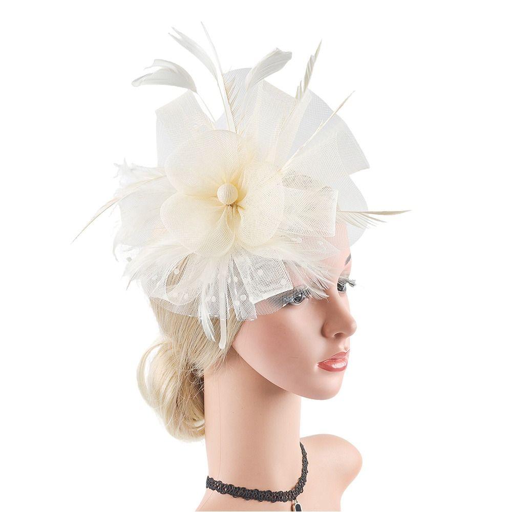 Vintage Flower Mesh Fascinators Hat with Hair Clip Feathers Derby Hat 1920s Clip Headwear Women