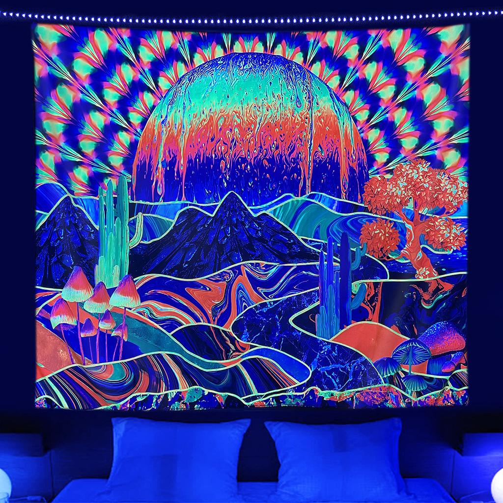 Fluorescent Tapestry UV Night Light Game Controller Mandala Tree of Life Home Room Hanging Cloth T