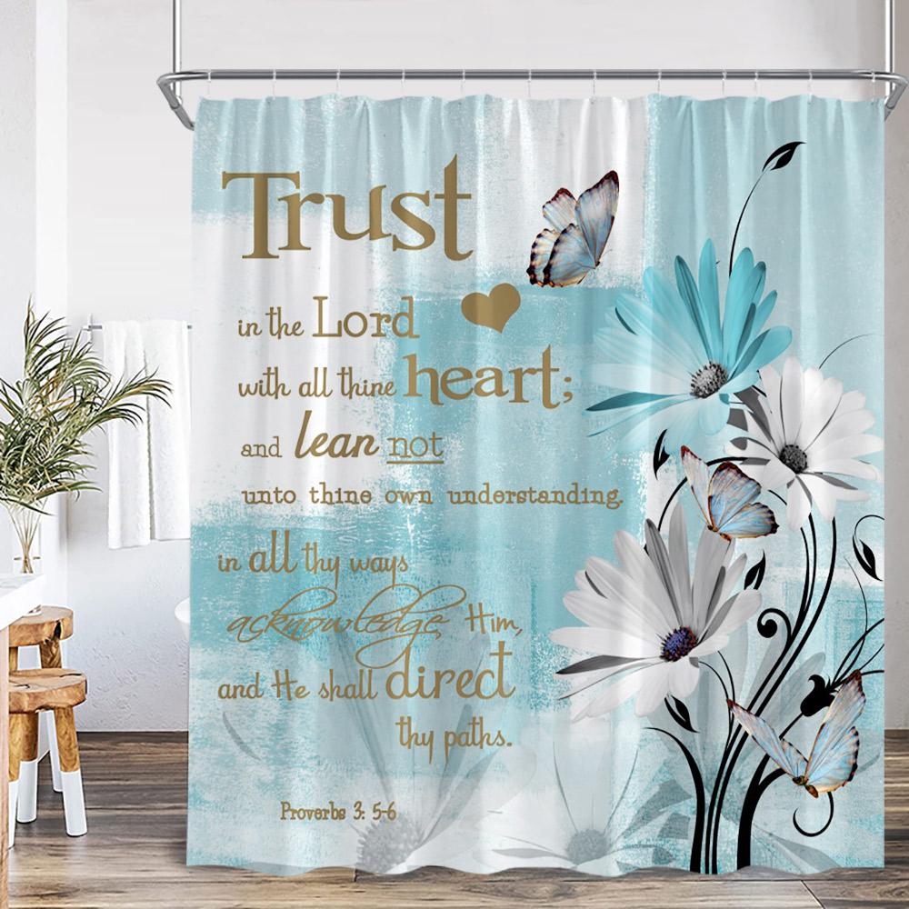 Motivational Quotes Farmhouse Shower Curtain Daisy Lavender Succulent Plant Spring Bath Curtain Vinatge Floral Bathtub Curtain