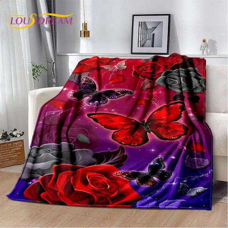 3D Cartoon Dream Butterfly Flower Soft Plush Blanket,Flannel Blanket Throw Blanket for Living Room Bedroom Bed Sofa Picnic Cover