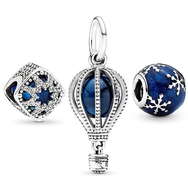 3pcs /Lot Blue Enamel Globe Charms Beads Star Pendant Fit Diy Brand Charm Bracelets Necklaces For Women Fashion Jewelry Making