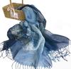 Gradient Blue Color Linen Soft Scarves Women Tie Dyed Ethnic Design Scarf Summer Travel Sunscreen Long Shawl 60x185cm