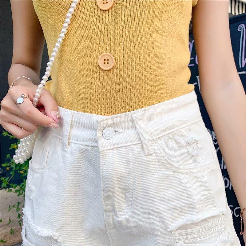 Letnie bawełniane lniane spodenki jeansowe damskie spodenki z wysokim stanem modne spodnie Streetwear