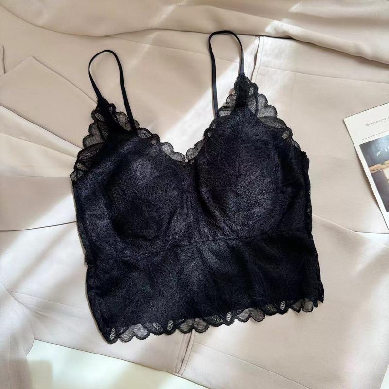 Sexy lace suspender bra inner and outer wear one-piece fixed cup gathering rear cross backless underwear women