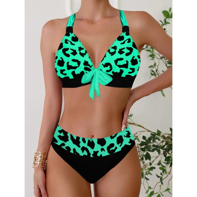 Women's Summer Hanging Neck Straps Strapless Bust Bow Tie Swimsuit Two Piece Swimsuit Bikini Casual Beachwear S-5XL