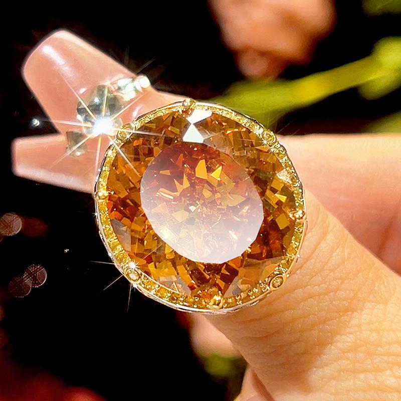 

Adjustable Oval Cut Pink Crystal Statement Jewelry Vintage Flower Halo Necklace Ring for Women Party Wedding Cocktail Accessory One Size