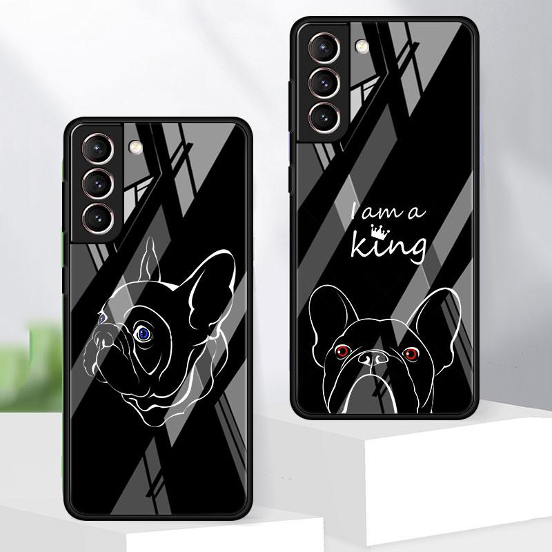 French Bulldog Black White Glass Case For Samsung Galaxy S22 S20 FE S21 Plus Phone Cover S10 5G S9 Note 20 Ultra 10 Lite Shell