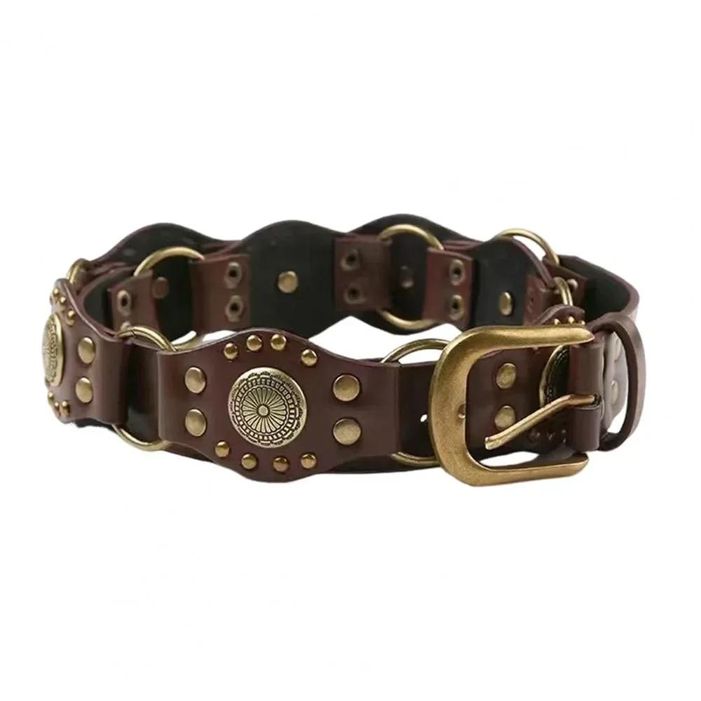 Grommet PU Leather Waist Belt Vintage Rivet Gothic Steampunk Waist Cinch Belt Wide y2k Waistband Female Jeans