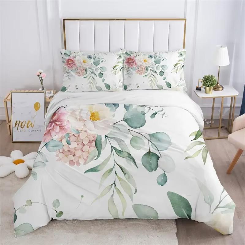 3 Pcs Single Side Printed Duvet Cover Set Queen King Size Animal Plant Flower Leaf Bedding Set Comfortable Soft Skin-Friendly