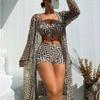 New European and American Women's Split Swimsuit Blouse Three-piece Gather Beach High-waisted Bikini