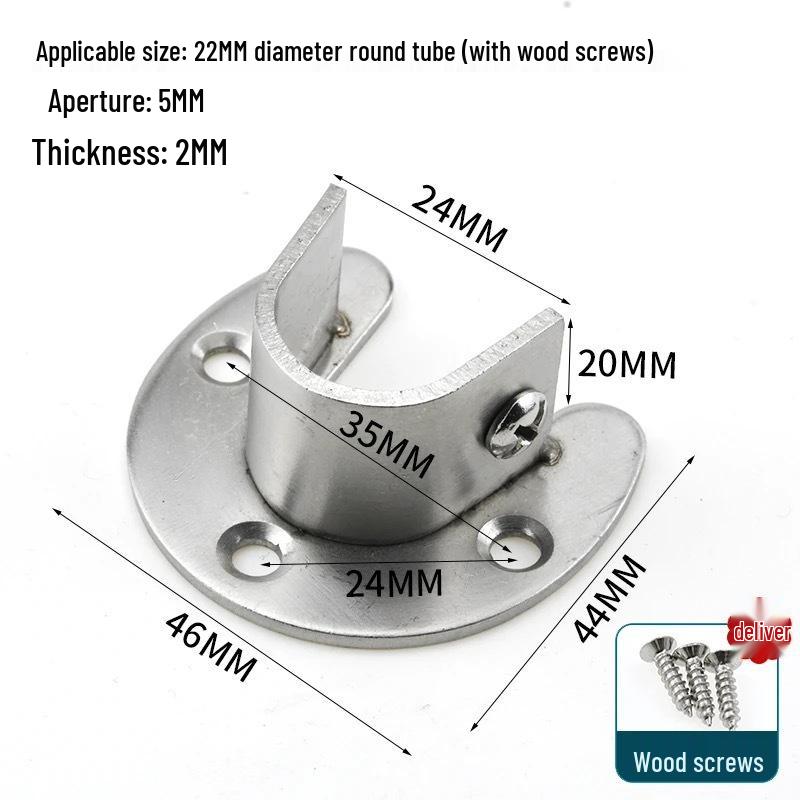 Suporte Sólido de Aço Inoxidável para Varão de Roupeiro, Tubo Redondo de 16-32mm, Base Oculta em Forma de U.