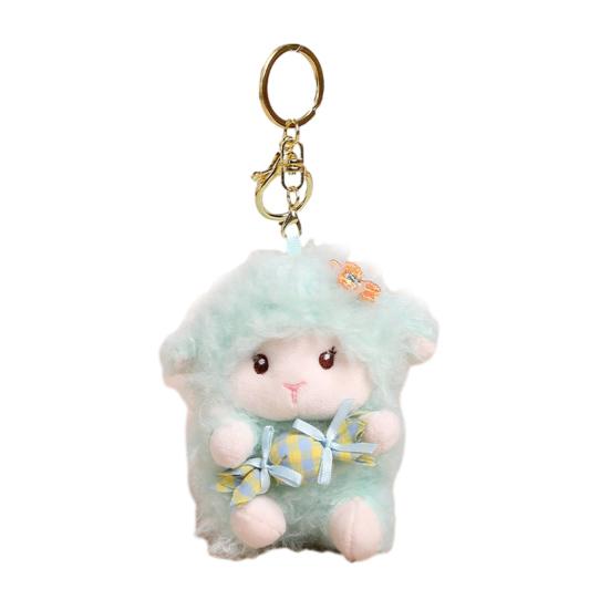 Plush Seated Sheep Keychain Pendant with Metal Ring for Backpack Keys, Soft Cute Lamb Keychain, Stuffed Animal Bag Charms