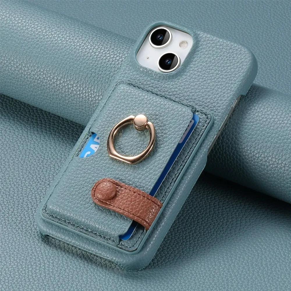 Phone Case For iPhone 16E 16 15 Pro Max 14 13 12 11 Xs Xr X 7 8 Plus SE 2025 Ring PU Leather Cover Cards Holder Wallet