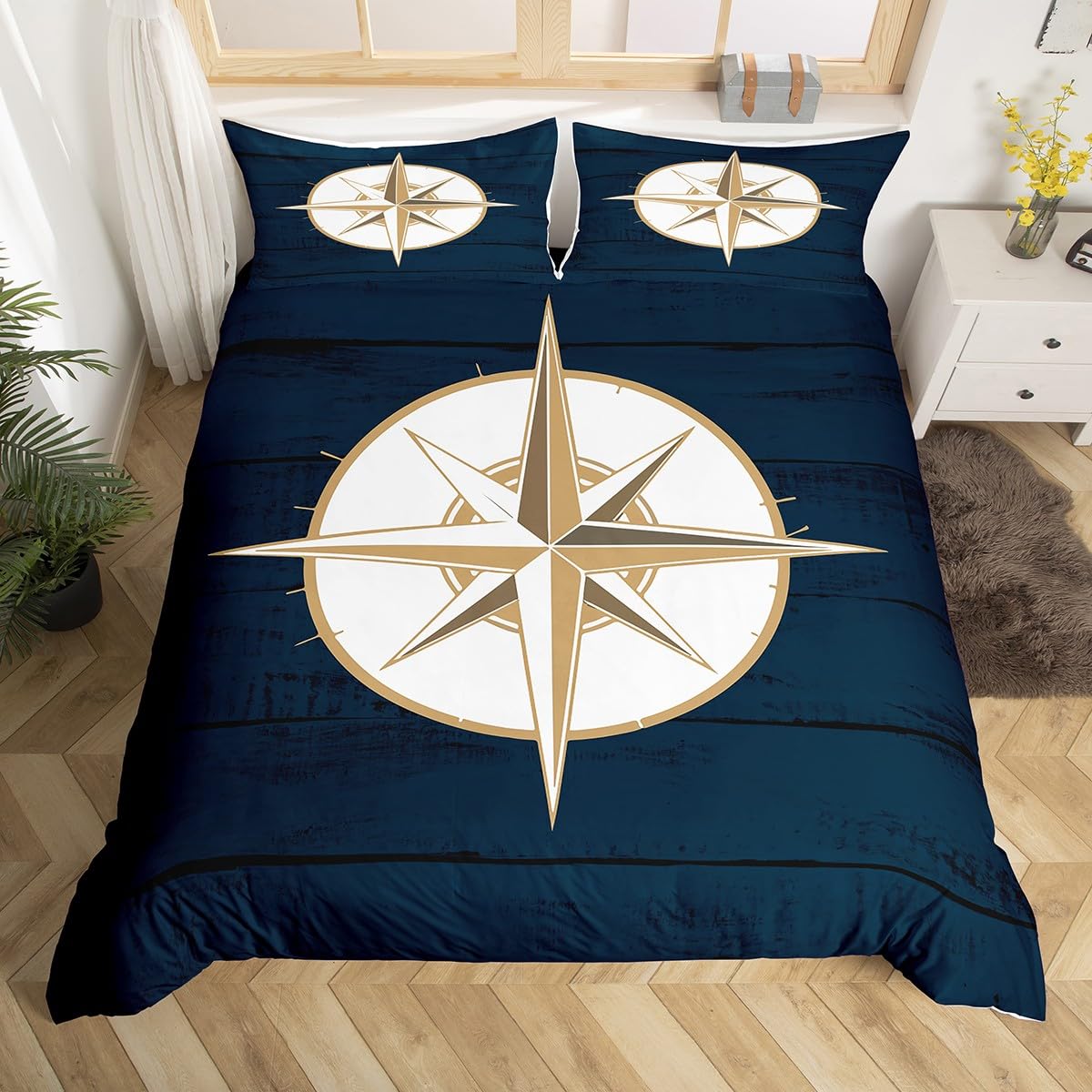 

Compass Duvet Covers for Teens Queen Twin Size Lightweight Down Quilt Covers Room Decor 2 Pillowcases 1 Duvet Cover No Comforter (135x200cm)