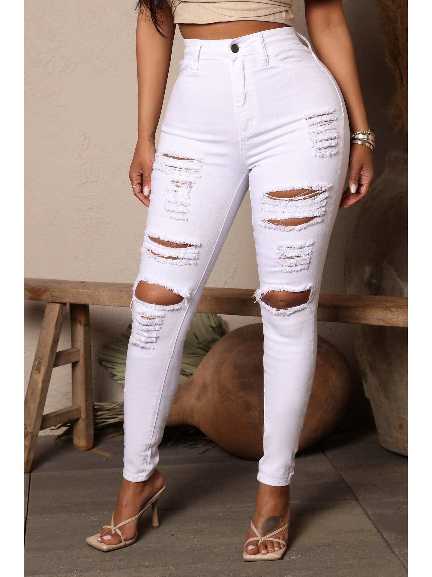 

Женские черно-белые эластичные рваные джинсы скинни M белый