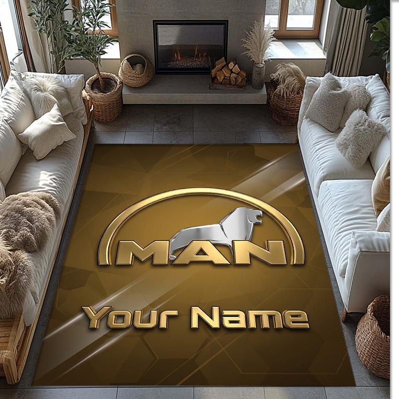 MAN Truck Crystal Velvet Rug, Custom Name Text Personalized Non‑Slip Floor Mat for Home Decor Gift