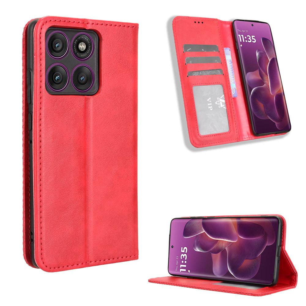 

For Motorola Edge 60 Pro 5G Leather Case Wallet Stand Retro Texture Phone Cover Red