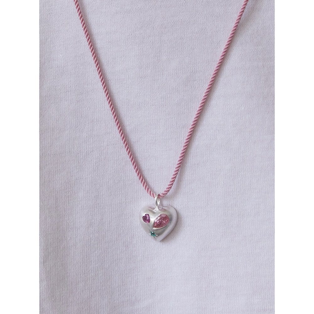 (925 Silver) Witty Cubic Heart String Necklace Nz2118