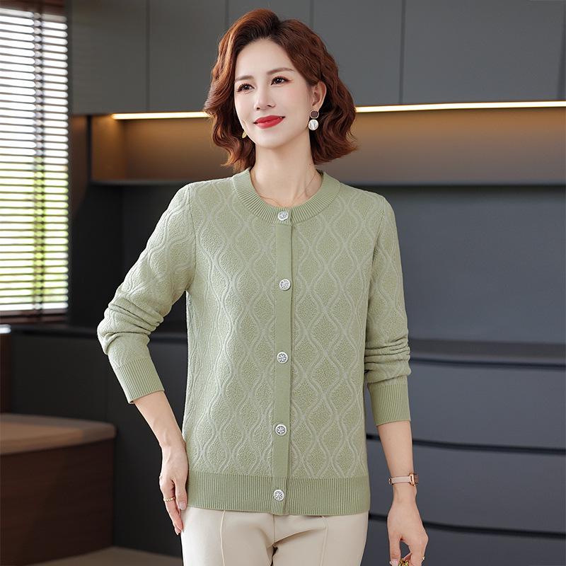 

Mom’s Spring Knit Two-Piece: Stylish Cardigan Set for 50+ Women 5XL (Recommended 75-82.5 kg) зелений