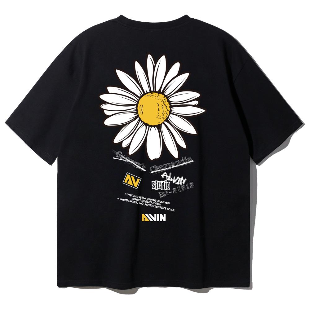 ALVINCLO 2Xl~4Xl Big Size Chamomile Oversized Short Sleeve T-Shirt Be54831 (2 Colors)