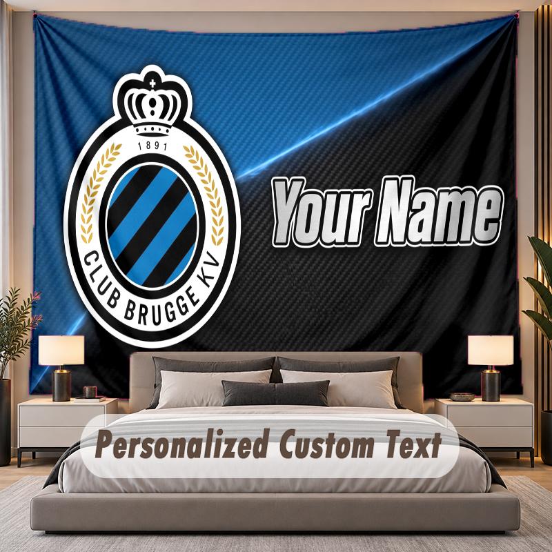 Custom Name Text Tapestry Club Brugge FC Personalized Polyester Wall Tapestry For Bedroom And Room