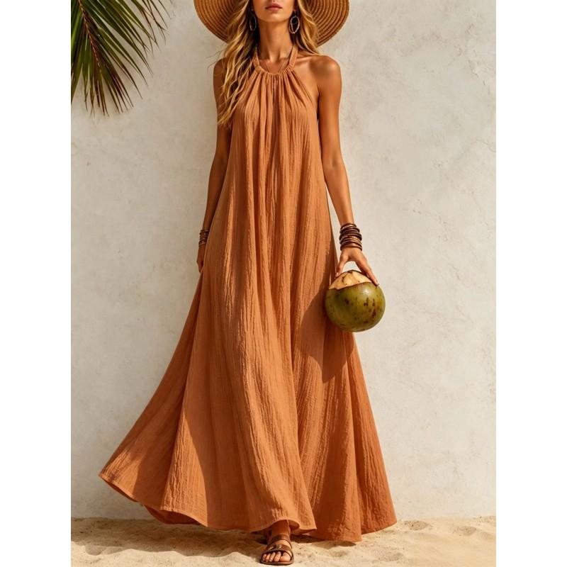 Womens Halter Neck Maxi Dress Loose Flowy Beach Bohemian Vacation