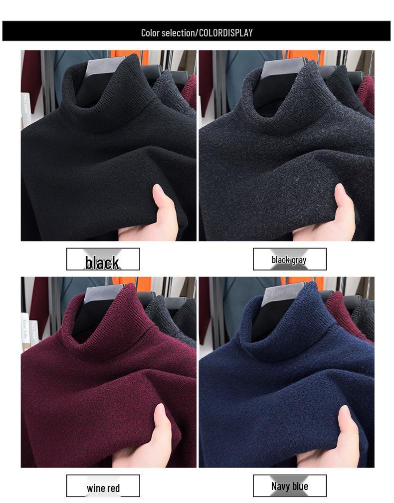 2025 Autumn/Winter Men's High Neck Lambswool Sweater, 100% Wool, Versatile Loose Pullover Base Layer