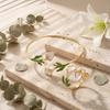 French Vintage Calla Lily Gold Color Bangle Ring Set for Women White Enamel Flower Open Cuff Bracelet Dainty Floral Jewelry Gift