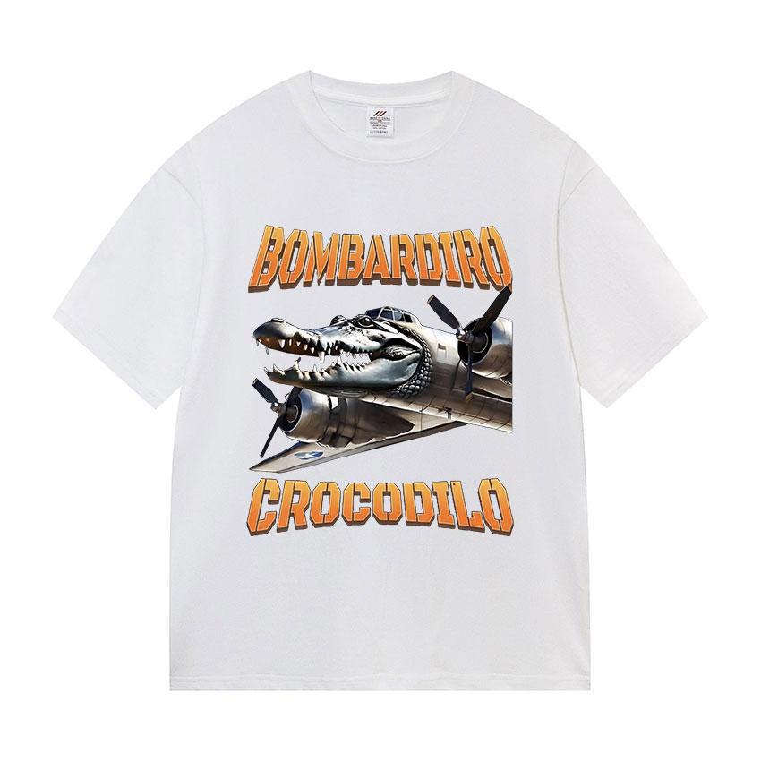 Bombardino Crocodile Funny Meme Plane Bomber print TShirt Men fashion O-Neck short sleeve t shirt Unisex summer pure cotton Tees
