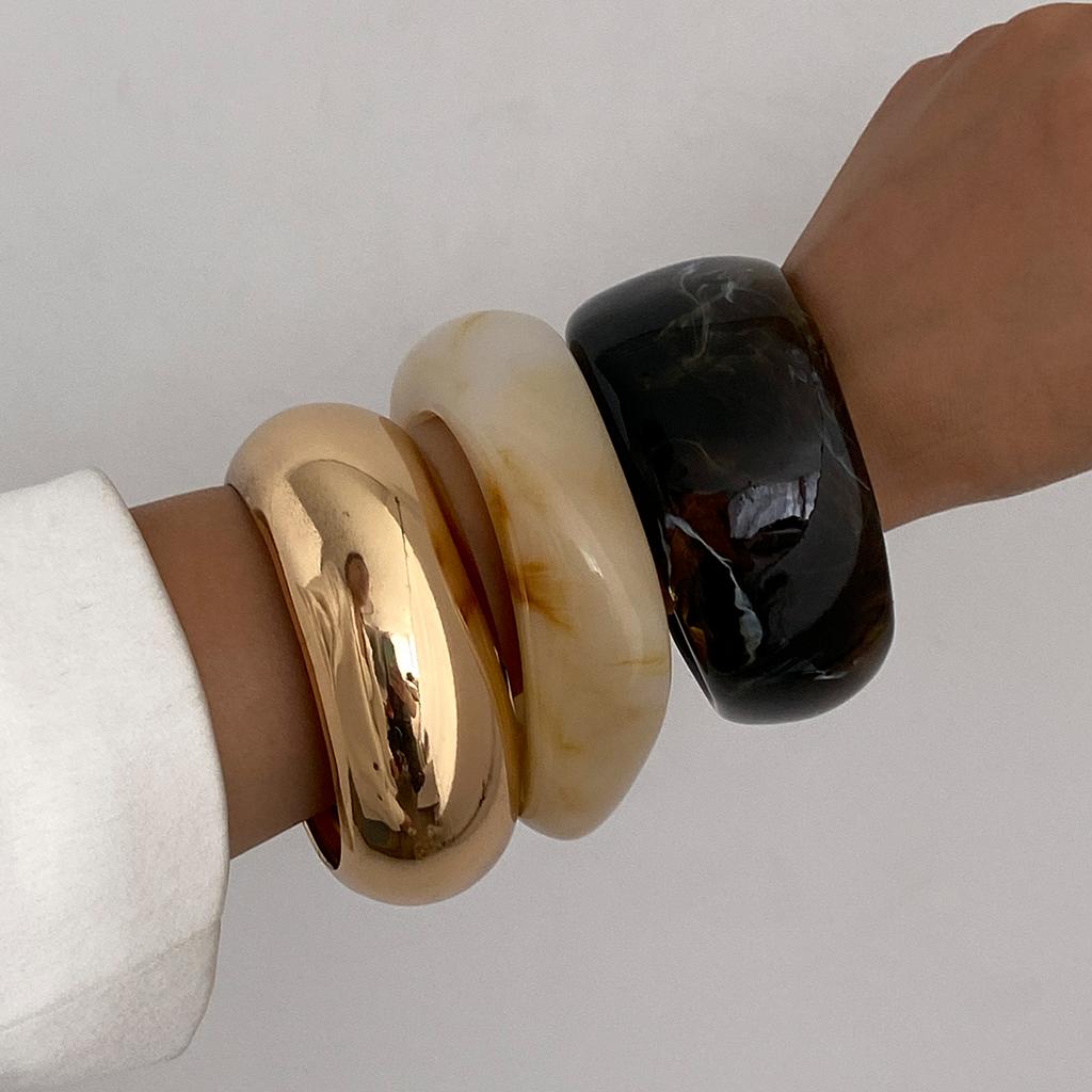Ingemark 3 Styles Hip Hop Irregular Resin Stack Wide Bangles Women 2025 New Vintage Chunky Smooth Metal Bracelets Jewelry Gift