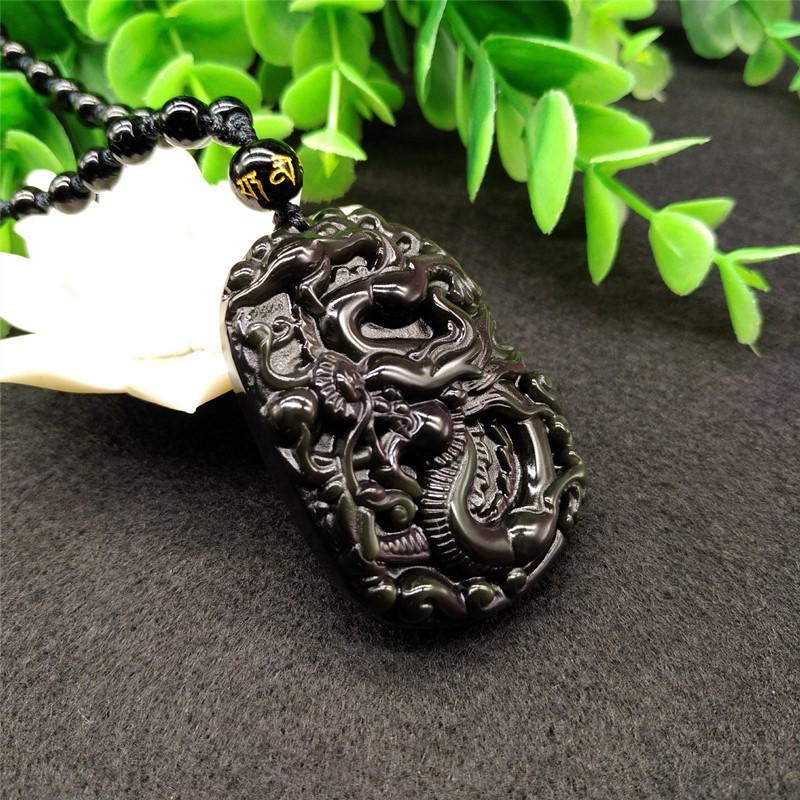Genuine Obsidian Rainbow Eye Dragon Pendant Necklace for Men and Women - Zodiac Charm & Jade Birthday Gift
