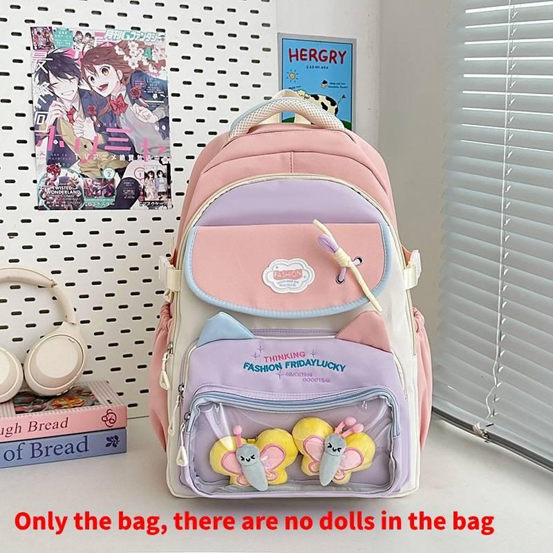 Color Large Capacity Blocked Backpack With Letter Embroidery Design For Daily