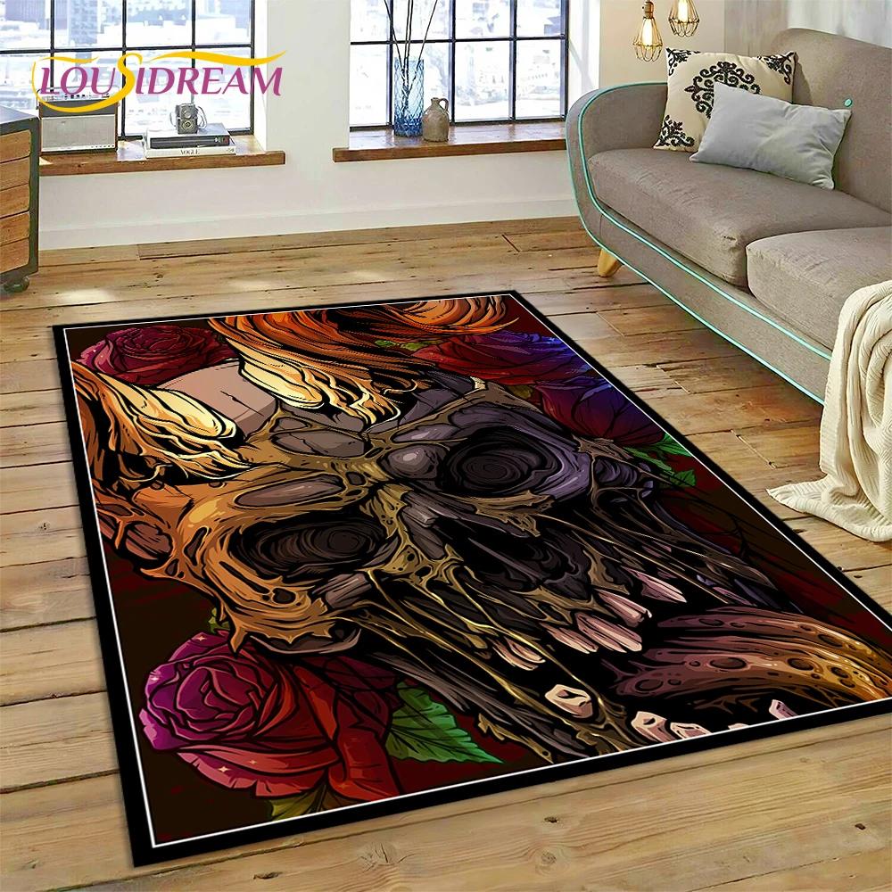 3D Horror Gothic Skull Skeleton Rug Carpet for Living Room Bedroom Decor,Floor Mat Non-slip Decoration for Sofa Doormat Gift Kid