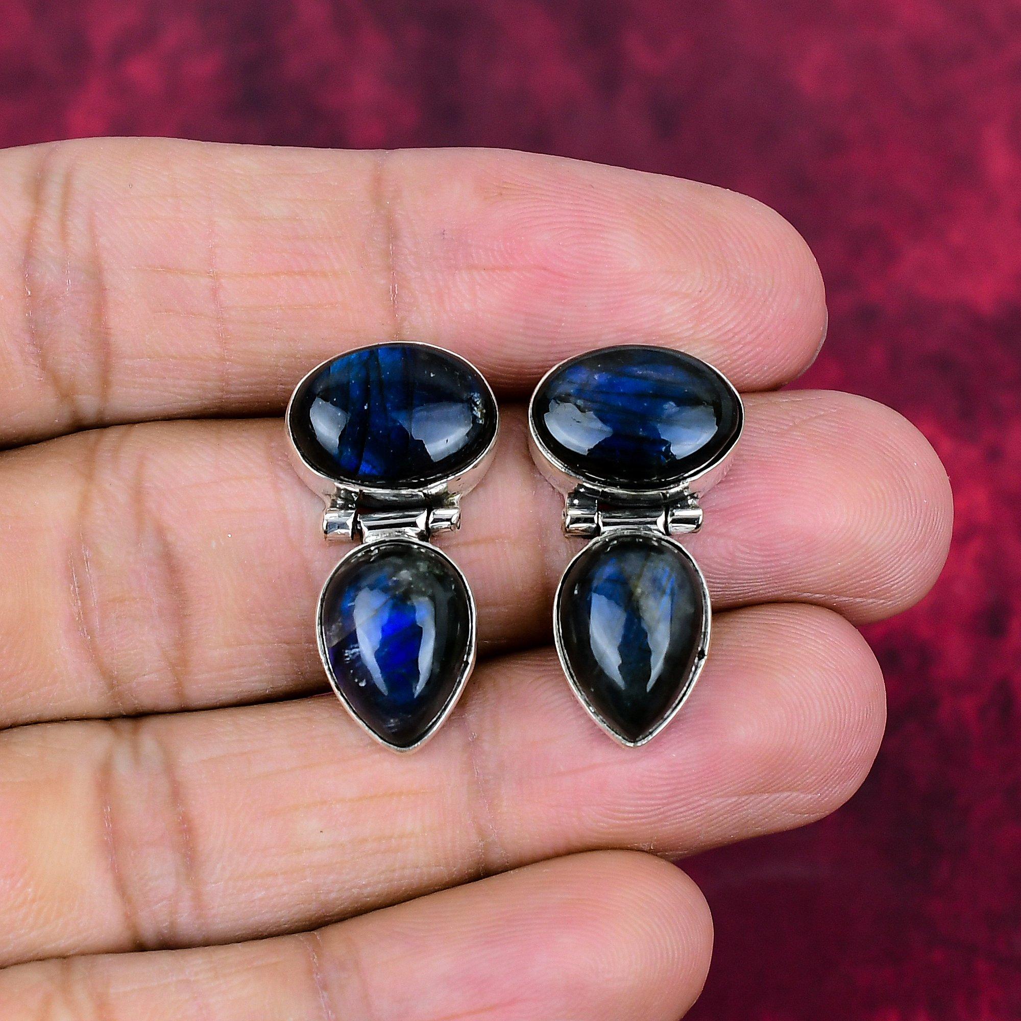 

Лабрадорит 925 цельные серебряные серьги, серьги ручной работы с драгоценными камнями, ювелирные изделия, подарки для жены, абсолютно новые серьги 1.10 Inches