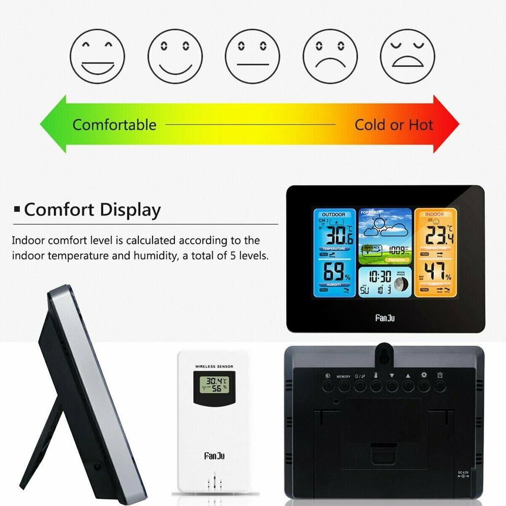 Wireless Digital LCD Weather Station Clock Calendar Thermometer Indoor Outdoor