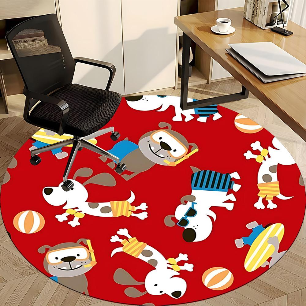 1PC Dogs Playtime Pattern Office Round Area Rug, Mat Suitable For Office, Under Office Chairs Bedroom Living Room Home Decor, Room Deco