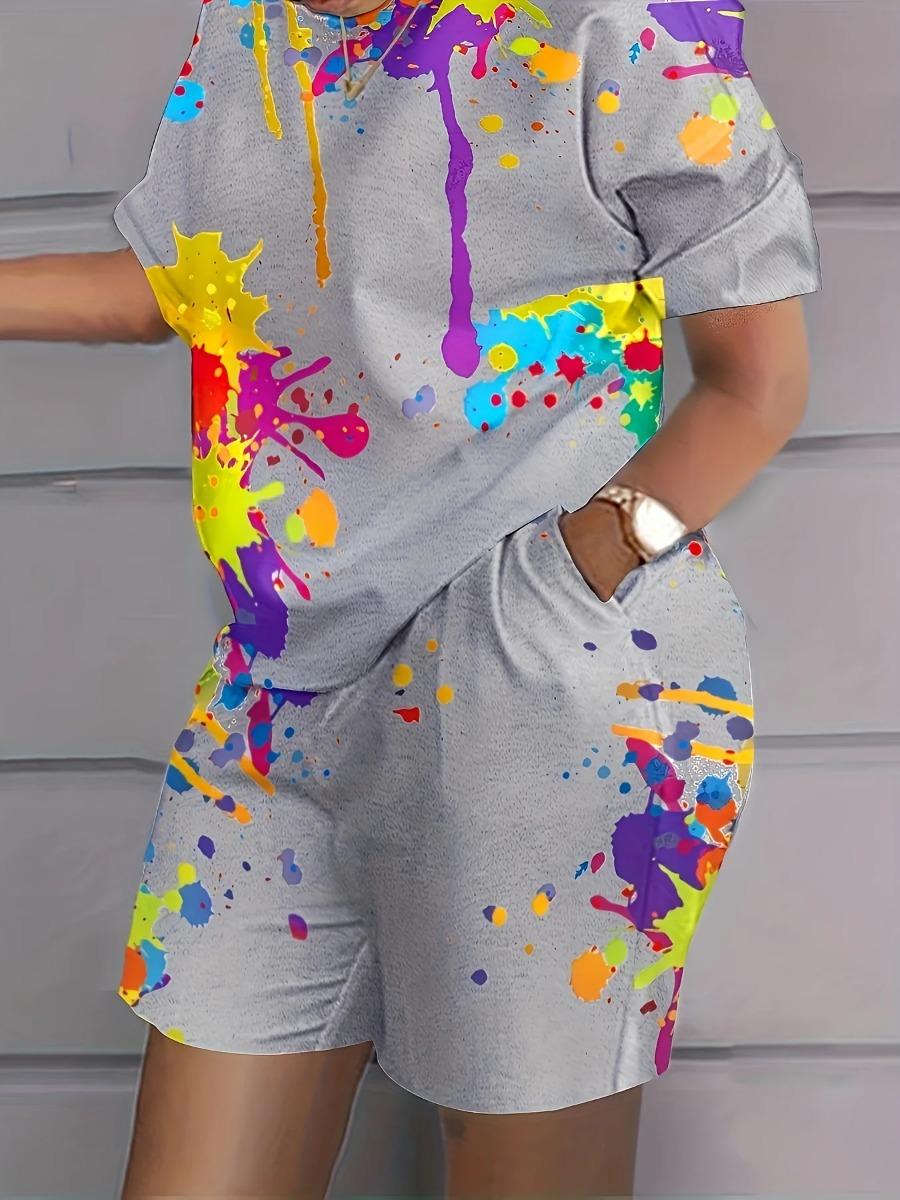 

Летние красочные принты женские комплекты из двух частей повседневные футболки с коротким рукавом и круглым вырезом и шорты домашняя одежда шорты с коротким рукавом из двух частей 6XL