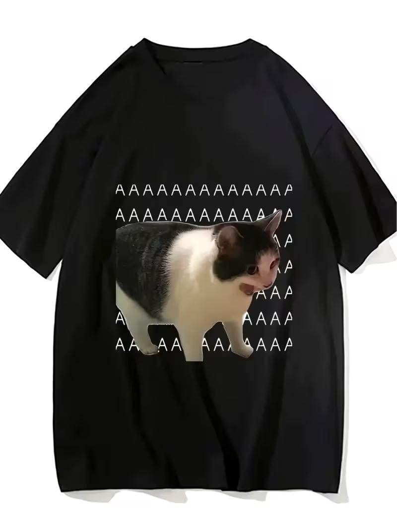 

Unisex Funny Screaming Cat Meme T-Shirt, Viral AAAAA Cat Graphic Tee, Casual Crew Neck Short Sleeve Top for Cat Lovers S разноцветный
