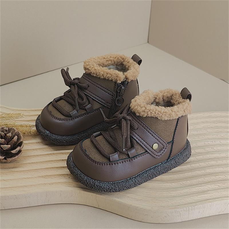 

Winter Baby Boots Leather Warm Plush Boys Boots Soft Sole Toddler Girls Children Snow Boots EU 16-25 21 коричневий