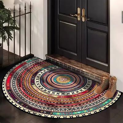 Semi-Circle Door Mat Non-Slip Washable Welcome Mat Retro Bohemian Half Circle Doormat for Home