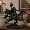 Halloween Atmosphere Prop Knight on Horseback with Luminous Pumpkin Head Resin Figurine, Decorative Gaming Room Shelf Accessory Lighted Horse