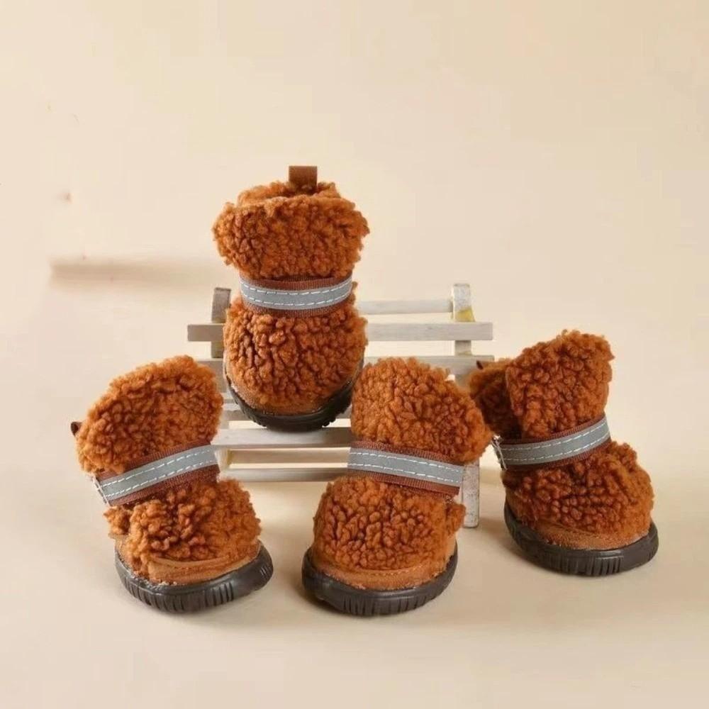 4 pcs/set Warm Dog Cotton Shoes Anti-Scratch Winter Dog Boots Puppy Booties Puppy Footwear  Walking