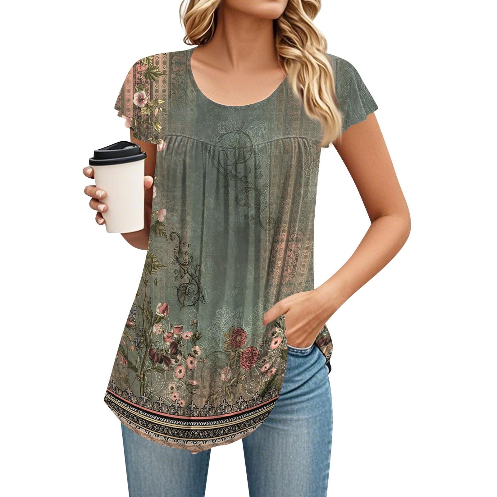 Women s Round Neck Short Sleeve Mid Length T-Shirt Loose Casual Short Sleeve T-Shirt Top M