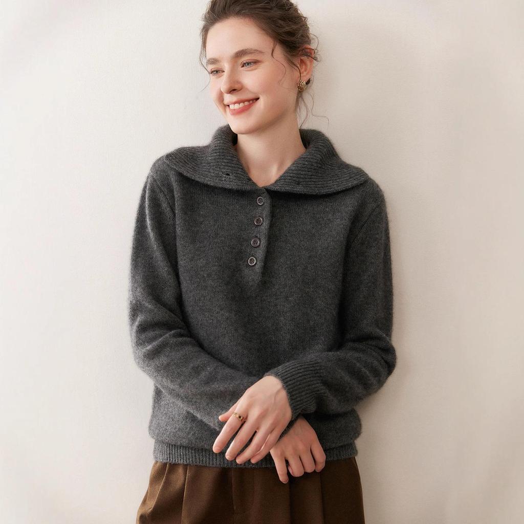 Women's High Neck Cashmere Sweater - Thick, Loose, and Casual Pullover