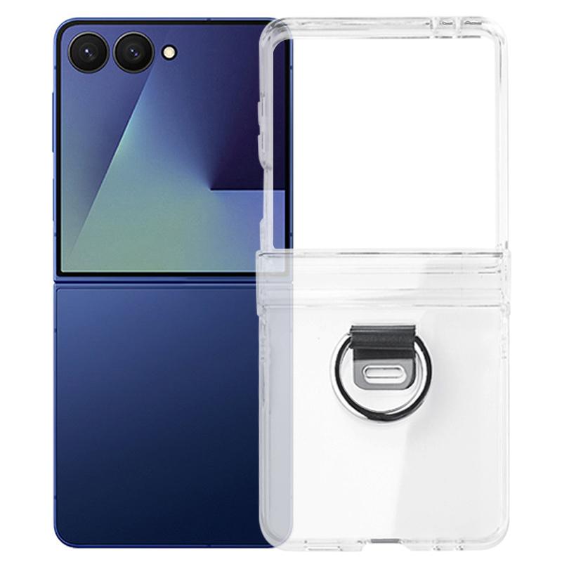 For Samsung Galaxy Z Flip7 5G Case Hinge Protection PC Clear Shockproof Phone Cover with Finger Ring