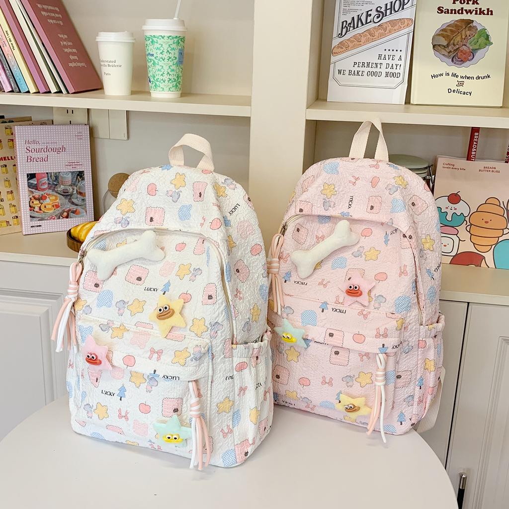 Schoolbag Schoolbag for Girls, Junior High School Girls Ins Wind 1011 New High-value College Students, Lightweight Backpacks, Cute Cartoon Shoulders