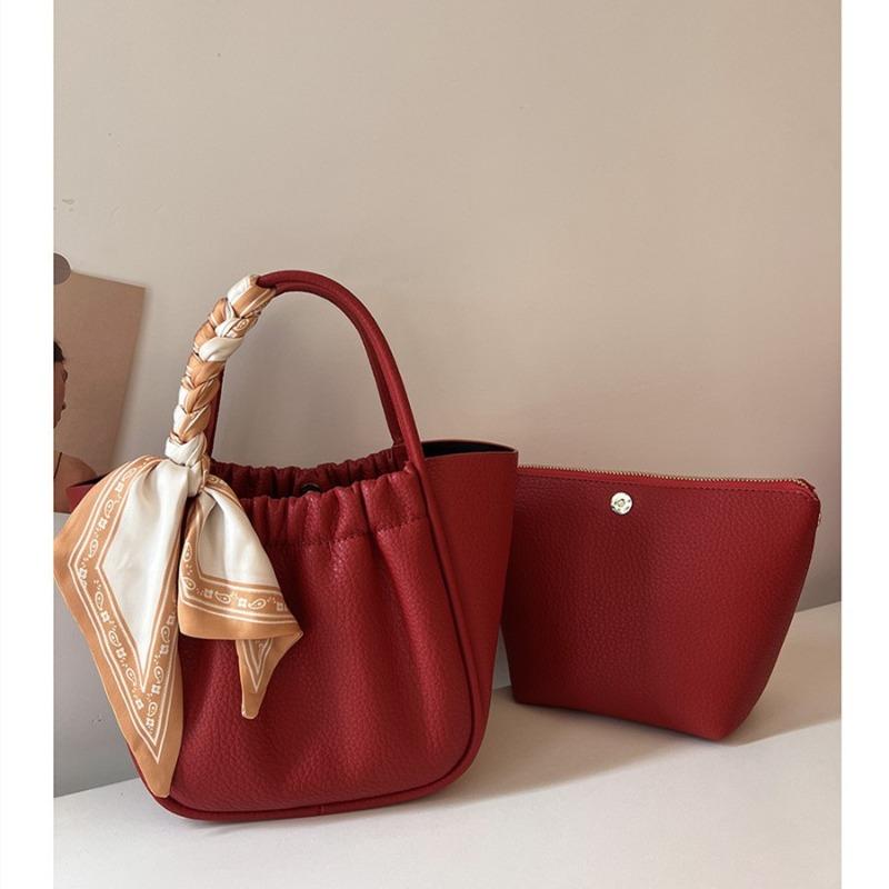 Red Wedding Bag Female Bride Wedding Bag New Niche High-end Sense Portable Tote Vegetable Basket Bucket Bag