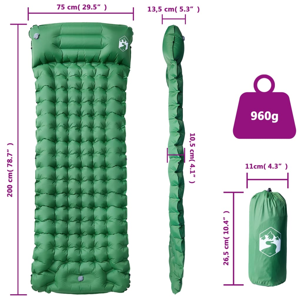 Self Inflating Sleeping Pad with Pillow Green